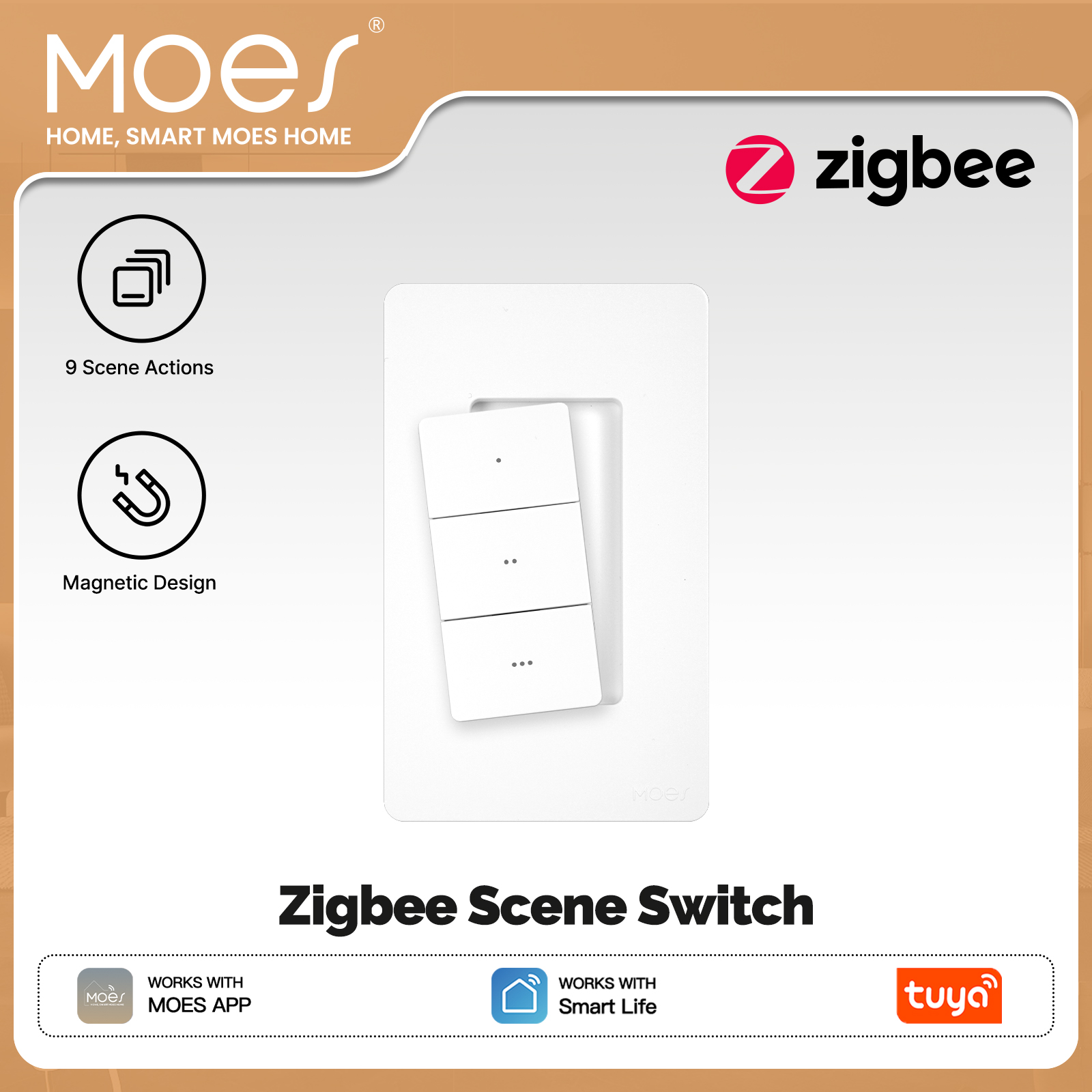 MOES Tuya Zigbee Smart Wireles - Push Button Tactile ulasan dan harga